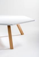 table hex white with wood table legs 