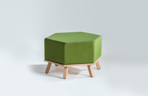 Pouf Hex green with wood table legs 